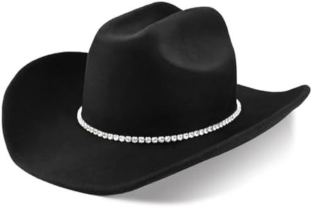 100% Wool Western Cowboy Hat for Men Women Classic Fedora Hat Felt Cowgirls Hats with Super Sparkle Crystal Decorative Bands (US, Alpha, Large, X-Large, Black-E)
