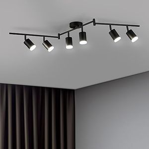 Bojim Faretti LED da Soffitto Orientabili con 6 Faretti, Nero Lampada da Soffitto GU10 Faretti da Soffitto, Moderno Lampadario Faretti Led Soffitto per Cucina Camera Soggiorno, Lampadina Non Inclusa