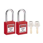 uxcell Lockout Tagout Safety Padlock 1-1/2-Inch Steel Shackle Keyed Alike Red 2Pcs