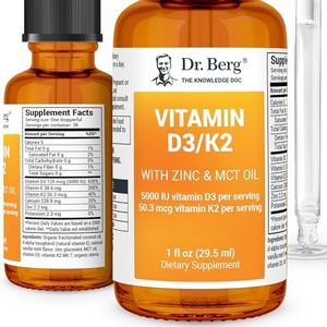 Dr. Berg's Liquid Vitamin D3 with K2, Zinc & MCT Oil - Vitamin D3 K2 Supplement Includes 5,000 IUs of Liquid D3, 50 mcg MK7 Vitamin K2 - Vitamin D3 K2 Drops for Kids and Adults - 1 Fl Oz