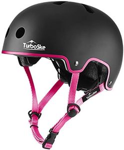 TurboSke Skateboard Helmet, BMX Helmet, Multi-Sport Helmet, Bike Helmet for Kids, Youth, Men, Women (Black&Pink, L/XL (22.8"-24"))