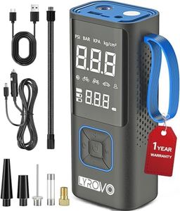 Lyrovo Cordless Smart Tyre Inflator for car and Bike metal Body - Auto Shutoff Portable Air Compressor 150PSI, Air Pump for Car Tires (LY-6988-WTI)