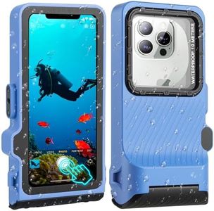 IP68 Waterproof Diving Phone Case, Universal Underwater Housing for iPhone 16/15/14/13/12/11 Pro Max Samsung Galaxy S24/S23/S22, Touchscreen Full Protection, 33ft Snorkeling & Scuba,(BlackBlue)