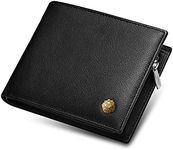 LAORENTOU Men's Genuine Leather Wallet Clutch Wallet Purse Card Holder with Zipper Pocket (Black)