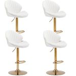 Wahson Velvet Bar Stools Set of 4 Breakfast Bar Chairs with Backrest, Adjustable Swivel Counter Chairs High Stools for Kitchen Island/Home Bar, White