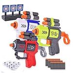 SZJYMY 3 Pack Blaster Gun Toy Guns, Soft Foam Dart Blaster Compatible with Nerf Guns with 10 Little Tumbler 1 Nerf Targets For Shooting 30 Pcs Soft Foam Darts Toys For 3 Year Olds Boys