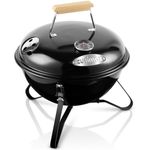 CUSIMAX 14.5'' Portable Charcoal Grill, Outdoor Mini BBQ Grill, Lid with Integrated Thermometer and Wooden Handle, Tabletop Grill for Camping Backyard and Anywhere Outdoor Cooking, Black Enamel