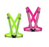 Chiwo Reflective Vest Running Gear 2Pack, High Visibility Adjustable Safety Vest Outdoor Reflective Belt for Night Cycling,Hiking, Jogging,Dog Walking, Construction Safe (Green Pink)