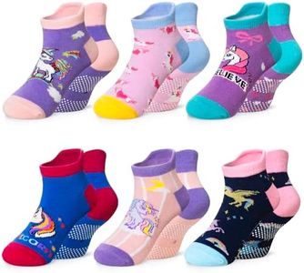 Eyean Kids Ankle Cotton Socks Cute Animal Pattern Soft Non Slip Boys Girls No Show Socks 6 Pairs (Non Slip-Unicorn, 6-8 Years)