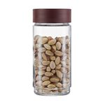 CELLO Modustack Glassy Storage Jar | Glass Jar with Lid | Air Tight Steel Lid and Stackable | For Storage of Food, Pulses, Spice, Cereals, Cookies, Dry Food | 1000ml, Maroon