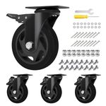 4 Inch Caster Wheels, Casters Set of 4, Heavy Duty Casters with Brake 2200 Lbs, Locking Industrial Swivel Top Plate Casters Wheels for Furniture and Workbench Cart(Two Hardware Kits Include)