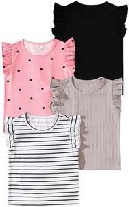 Jolyshlid Girls 4 Packs Tees Ruffle Short Sleeve T-Shirt Ribbed Knit Casual Summer Tunic Tops Multicolor 9-10Y