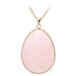 Joseph Brothers Large Natural Rose Quartz Craft Flat Teardrop Pendant Necklace for Women