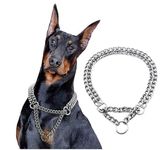 Woofy 2 Layer Dog Choke Chain I Martingale Collar -24 Inch Collar I Martingale Pinch Metal Stainless Steel Collar I for Training Walking Link Double Plated Choke Chain Silver
