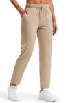 Libin Women's Joggers Pants 7/8 Ankle Golf Pants 4-Way Stretch Casual Dress Business Teacher Sweatpants with Pockets for Workout, Athletic, Lounge, Travel, Khaki,XL