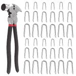 Glarks 151Pcs 3 Sizes Fence Staples Fencing Pliers with Hammerhead Set, Steel Wire Fence Staples Heavy Duty Galvanized Wire Staples U Shaped Nails U Staples for Woven Fencing and Wire Mesh