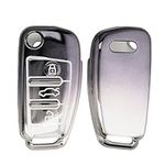 kwmobile 3-Button Flip Key Cover - Soft TPU Car Key Fob Protector - Dark Grey/Silver - Audi Compatible