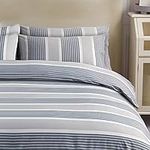 LAZZARO King Size Duvet Set, Non-Iron King Size Duvet Covers Bedding Sets, 3 Pcs with Zipper Closure + 2 Pillowcases Quilt Cover Sets 230x220cm Grey/White/Dark Grey