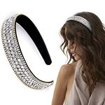 WOVOWOVO Rhinestone Headband for Women Girls Fashion Bling Silver Head Band Non Slip Sparkly Crystal Diamond Hairband Thin Elastic Glitter Hair Accessories Birthday Holiday Gift