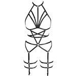Women's Punk Body Harness Lingerie Full Waist Garter Belts Set Strappy Frame Cage Rave Bras (Black)