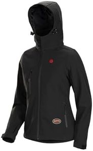 Pioneer Women’s Heated Softshell Jacket – For Winter and Cold Weather – Water Resistant - Detachable Hood and Pockets - Black, Black, Small
