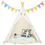 Sanobear Kids Teepee Tent for Kids, Kids Play Tent for Girls & Boys, Gifts Playhouse for Kids Indoor Outdoor Games, Kids Toys House for Baby with Colored Flag & Carry Case