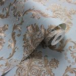 Eurotex Damask Wallpaper for Walls, Textured Vinyl PVC Coated Wallcovering, Home and Office Decoration (57sqft, Sky Blue)