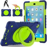 iPad 9.7 inch Case iPad 6th/5th Generation Cases,Case for iPad 9.7 Pro & iPad Air 2 Full-Body Silicone+PC Protection Rotating Stand Shockproof Case for Kids Tablet Cover Navy+Green