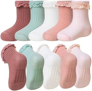 SeeyAN Baby Non Slip Socks Toddler Boys Girls Grips Cotton Anti Skids Crew Cute Cartoon Infant Socks 5 Pairs (Green/Pink/White/Wine Red, 1-3 Years)