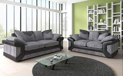 sleepkings Dino 3 Seater 2 Seater Upholstered Combination Fabric Black Grey (Black & Grey, 3+2 Seater Set)