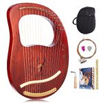 VixxNoxx Lyre Harp, 16-String Mahogany Lyra Harp Kit, Stringed Musical Instruments with Tuning Wrench Bag Instructions Extra Strings for Beginners Adults