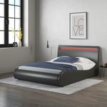 SlumberWorx More4Homes Orion Faux Leather Bed Frame With LED Headboard - Modern Leather Bed Frame - Multiple Lighting Options - Bedroom Furniture, White