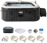 Intex PureSpa Plus 94 Inch x 28 Inch Inflatable Square Hot Tub Spa with Attachable Cup Holder and Set of 4 Refreshment Tray Accessory, Greystone