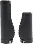 BBxunsless Bike Handle Grips 135/95mm Long/Short Grips Non-Slip PVC Microfiber Leather Ergonomic Hand-Sewn Casual Retro Double Lock-on Handlebar Lever for MTB,Road Bike (Black-B)