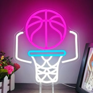 Geeinar Basketball Hoop Neon Sign for Wall Decor Dimmable Neon Basketball Sign Basketball Neon Sign for Man Cave Basketball Led Sign Neon Light Up Sign for Bedroom Party Bar Christmas Birthday Gift