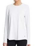 BALEAF Women's Long Sleeve Gym Tops with Thumb Holes Sports Running Shirts Yoga Running Activewear White S