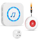 Personal Alarms For Elderly/Elderly Alarm Call Button/Sos Call Panic Button Alert/Alarm Bell For Elderly/ Patient 500ft With 1 Uk Plug-In Receiver 1 Waterproof Transmitter