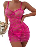 Alrovetoney Women Nightgown V Neck Nightwear Ruched Cami Mini Dress Cami Dress for Women Sexy Chemise Nightie Pink Small