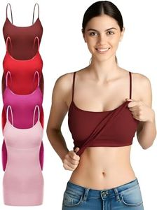 Emmalise Women Camisole Built in Bra Wireless Fabric Support Long Layering Cami, Small, 4Pk Brdy Red Fuschia Pink