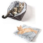 TUAKIMCE Cat Bed for Indoor Cats, 2 in 1 Plush Cat Blanket Cat Cushion Bed Kitten Bed Soft Warm Washable Foldable Sleeping Bag Mat Blanket for Kittens Puppy Cat Small Dog