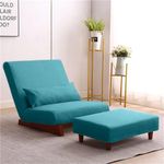 CosyLabs Mango Wood Borneo | Recliner Chair | Floor Sofa | Low Floor Seating | Floor Lounger Parent (Sofa With Pouffe, Turquoise, 1 Seater)