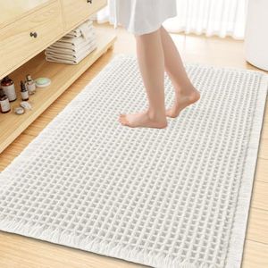 Smiry Waffle Bath Mat 59x35, Extra Soft Absorbent Bathroom Rugs, Non Slip Machine Washable Quick Dry Bath Rugs for Bathroom Floor, Tub, Shower, Home Decor Accessories, White