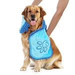 Ompaa Chenille Dog Drying Towel, Dirty Dogs Shammy Towels Quick Absorber Microfiber Dog Bath Towels for Large Pet Cats Puppy Kitten Paws, Machine Washable, Blue