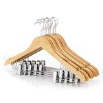HANGERWORLD 45 cm (17.7") Hardwood Wooden Coat Garment Hanger with Trouser/Skirt Clips, Pack of 10