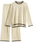 TOMEEK 2 Pieces Women's Tracksuits Knit Sweater Outfits Sets Long Sleeve Lounge Wear Sets Crewneck Co ord Sets Casual Jumpers and Wide Leg Pants,Beige,Size M