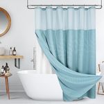 Teal Blue Shower Curtain with Button in Liner Set, Waffle Textured Heavy Duty Thick Fabric Shower Curtains for Bathroom, Luxury Hotel Style with Top Window, Outer Curtain & Liner 12 Metal Hooks 72x72