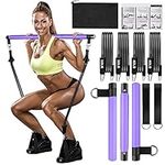 Qicool Pilates Bar,Pilates Bar Kit with 4 Resistance Bands(2x30lbs,2x40lbs),Workout Resistance Band Bar with Foot Strap for Legs,Hip,Waist and Arm (Purple)