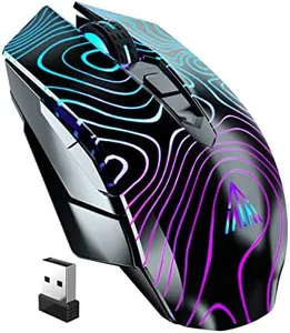 SOLAKAKA Wireless Bluetooth Gaming Mouse, Rechargeable Computer Mice with LED Backlit, Side Buttons, Tri-Modes(BT5.0+BT3.0+2.4G) for PC Mac Laptop, Tablet, Desktop Office Games (Black)