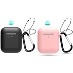 2-Pack Compatible AirPods 2 Wireless Charging Case with AirPods 2 Staps Keychain, (Front LED Visible) AirPods 2 Accessories Kits Protective Silicone Cover for Airpod-Black+Pink