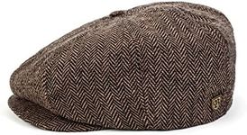 BRIXTON Men's Brood Newsboy Snap Hat, Brown/Khaki Herringbone, Large